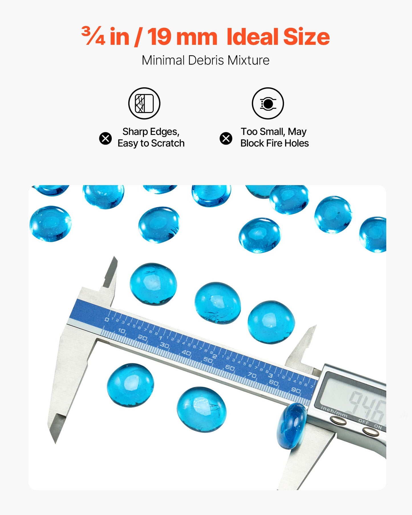 Eldglas, 4,5 kg högtemperaturbeständiga eldstadsstenar, 19,05 mm reflekterande eldstadsglaspärlor, högglanssten för landskapsarkitektur för eldstadsbord, karibisk blå