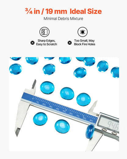 Eldglas, 4,5 kg högtemperaturbeständiga eldstadsstenar, 19,05 mm reflekterande eldstadsglaspärlor, högglanssten för landskapsarkitektur för eldstadsbord, karibisk blå
