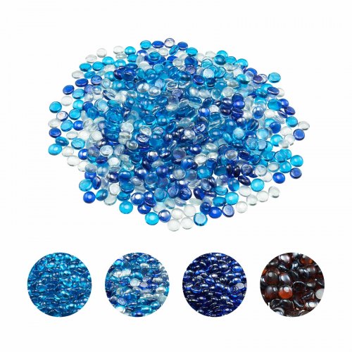 Fire Glass, 10LBS / 4.5KG Smokeless & Fireplace Rocks, 3/4-Inch / 19.05 mm Reflective Firepit Glass Beads, High Luster Stone Landscaping for Fire Pit Table, Cobalt Blue + Caribbean Blue + Clear