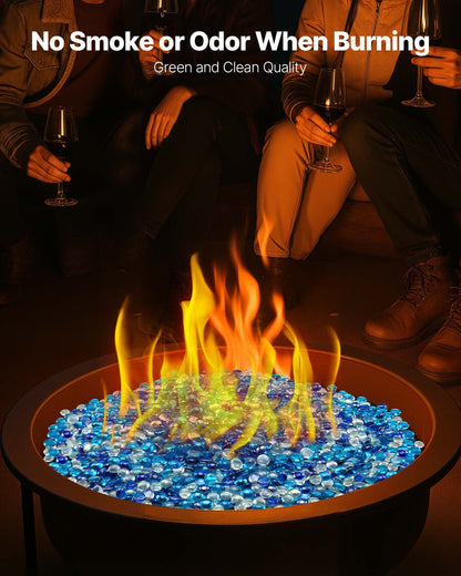 Fire Glass, 10LBS / 4.5KG Smokeless & Fireplace Rocks, 3/4-Inch / 19.05 mm Reflective Firepit Glass Beads, High Luster Stone Landscaping for Fire Pit Table, Cobalt Blue + Caribbean Blue + Clear