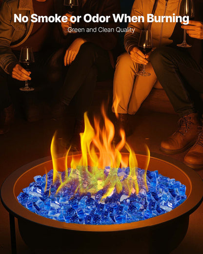 Fire Glass, 20LBS / 9KG High-Temperature Resistant Fireplace Rocks, 1/2-Inch / 12.7 mm Reflective & Smokeless Firepit Glass Rock, High Luster Stone Landscaping for Fire Pit Table, Cobalt Blue