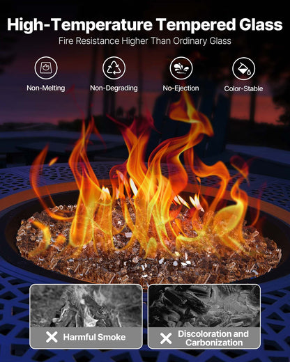 Fire Glass, 10 LBS / 4.5 KG High-Temperature Resistant Fireplace Rocks, 1/4-Inch / 6.35 mm Reflective & Smokeless Firepit Glass Rock, High Luster Stone Landscaping for Fire Pit Table, Copper