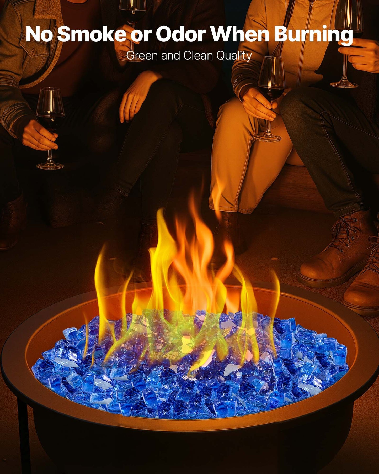 Eldglas, 4,5 kg högtemperaturbeständiga eldstadsstenar, 12,7 mm reflekterande och rökfria eldstadsglasstenar, högglanssten för eldstadsbord, koboltblå