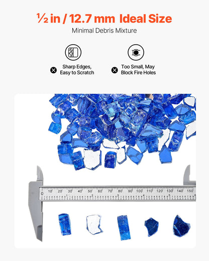 Eldglas, 4,5 kg högtemperaturbeständiga eldstadsstenar, 12,7 mm reflekterande och rökfria eldstadsglasstenar, högglanssten för eldstadsbord, koboltblå
