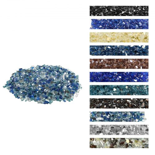Fire Glass, 10 LBS / 4.5 KG Fireplace Rocks, 1/2-Inch / 12.7 mm Reflective Firepit Glass Rock, High Luster & Smokeless Stone Landscaping for Fire Pit Table, Cobalt Blue + Aqua Blue + Clear
