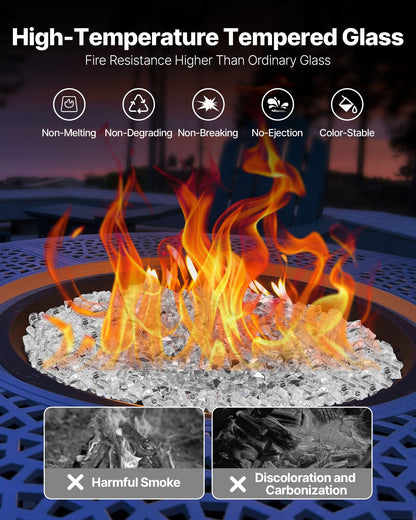 Fire Glass, 10 LBS / 4.5 KG High-Temperature Resistant Fireplace Rocks, 1/2-Inch / 12.7 mm Reflective & Smokeless Firepit Glass Rock, High Luster Stone Landscaping for Fire Pit Table, Clear
