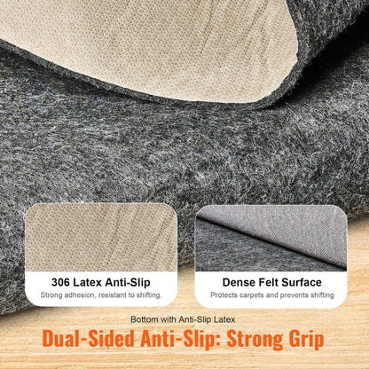 - Slip-Resistant Rug Pad - Protective Cushioning Carpet Pad - 9' x 12' - 1/4"Thick - Dual Surface - Polyester Felt + Latex - Gray - 10-11㎡ Area Carpet Padding Rug Cushion Safe for All Floors