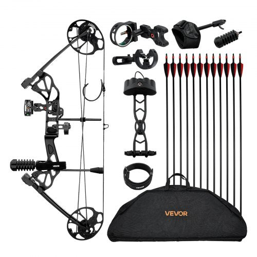 Compoundbåge, justerbar draglängd 48-76 cm, compoundbågspaket för nybörjare, dragvikt 8-32 kg, bågar och pilar för bågskytte, högerhandskit med jaktutrustning, 320 fps, svart