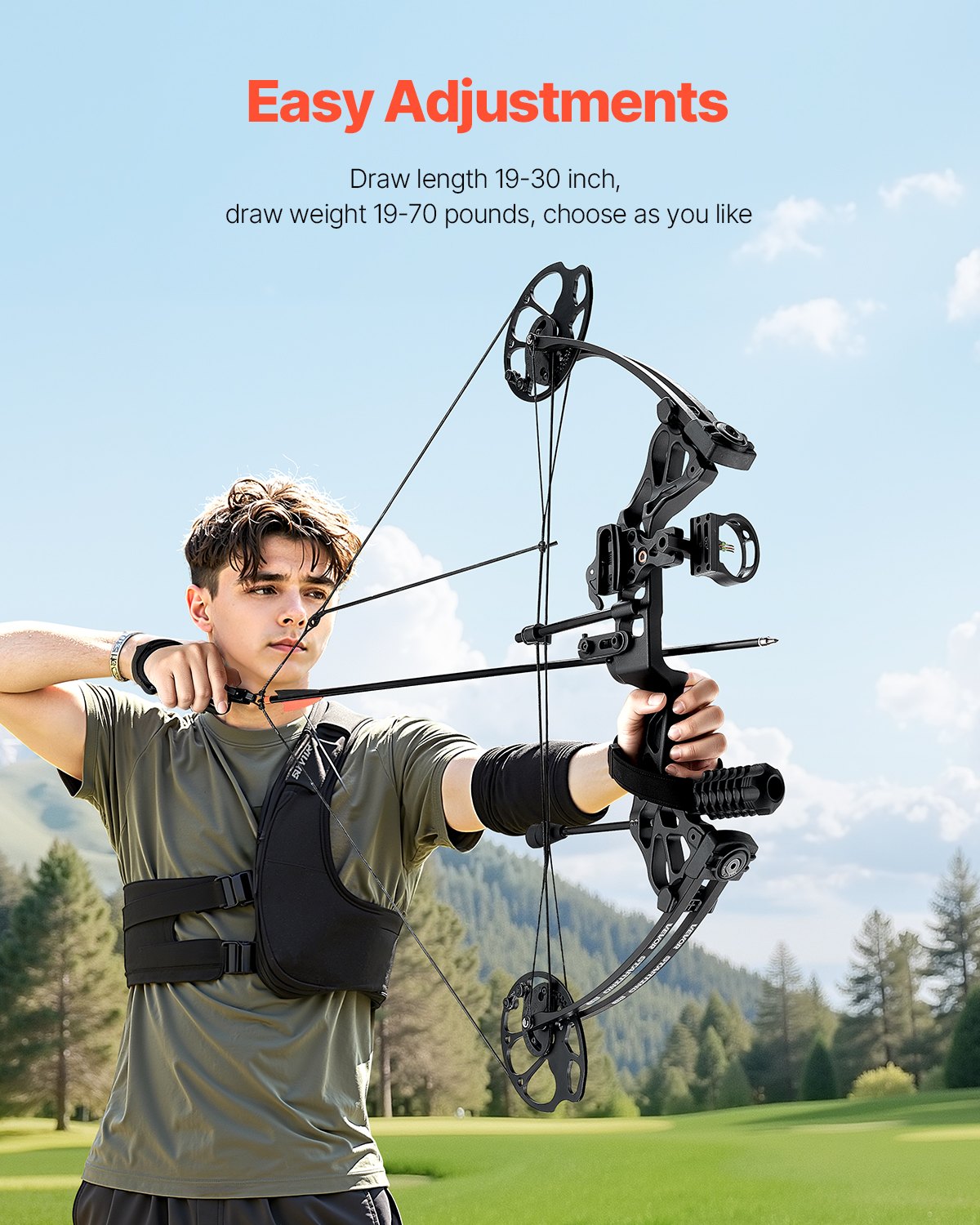 Compoundbåge, justerbar draglängd 48-76 cm, compoundbågspaket för nybörjare, dragvikt 8-32 kg, bågar och pilar för bågskytte, högerhandskit med jaktutrustning, 320 fps, svart