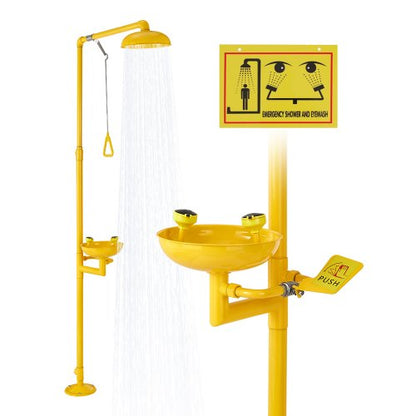 Emergency Shower Eye Wash Station, 870x400x2330 mm 304 Stainless Steel Eyewash and Shower Combination, OSHA-Approved First Aid Eye Wash Station, for Schools, Labs, Factories, Yellow