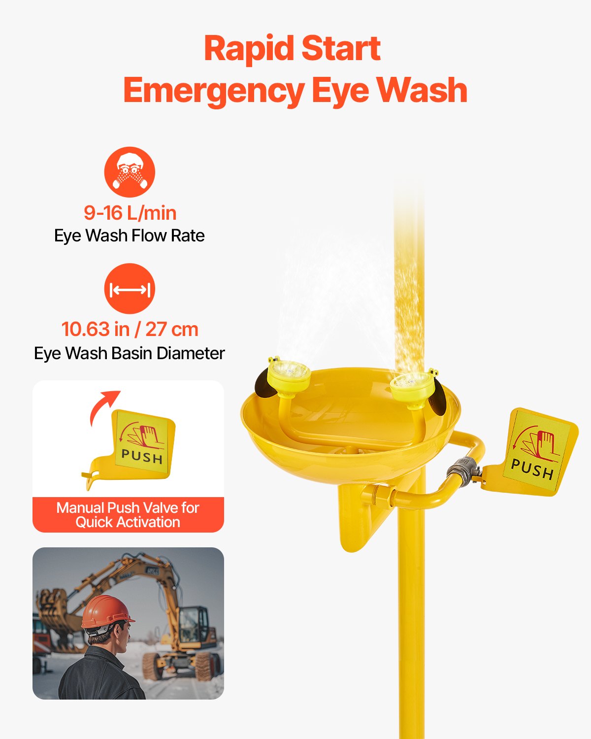 Emergency Shower Eye Wash Station, 870x400x2330 mm 304 Stainless Steel Eyewash and Shower Combination, OSHA-Approved First Aid Eye Wash Station, for Schools, Labs, Factories, Yellow