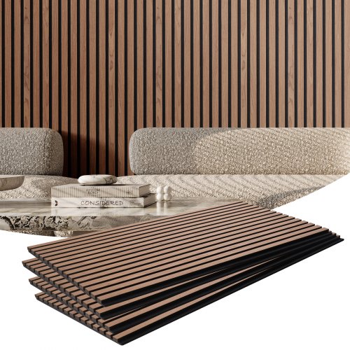 Wood Slat Acoustic Panels, 23.6 x 47.2 inch, MDF Accent Wooden Wall Panels for Modern Interior Wall, Faux Wood Wall Board Panels for Stylish Decor and Noise Reduction, Walnut