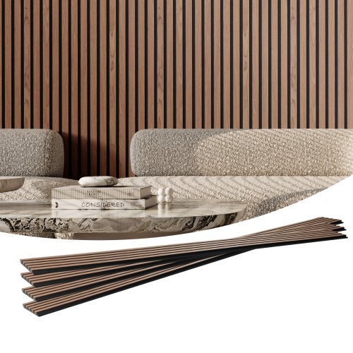 Wood Slat Acoustic Panels, 7.9 x 94.5 inch, MDF Accent Wooden Wall Panels for Modern Interior Wall, Faux Wood Wall Board Panels for Stylish Decor and Noise Reduction, Walnut