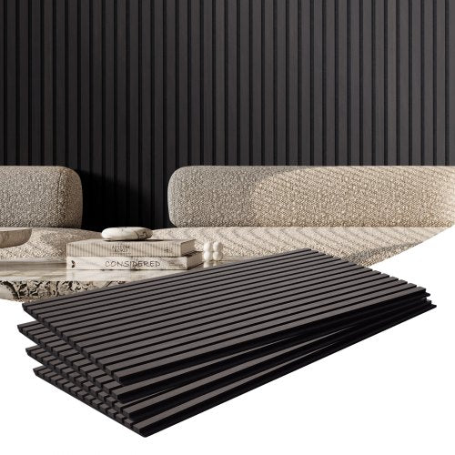 Wood Slat Acoustic Panels, 23.6 x 47.2 inch, MDF Accent Wooden Wall Panels for Modern Interior Wall Decor, Faux Wood Wall Board Panels for Noise Reduction, Black Oak