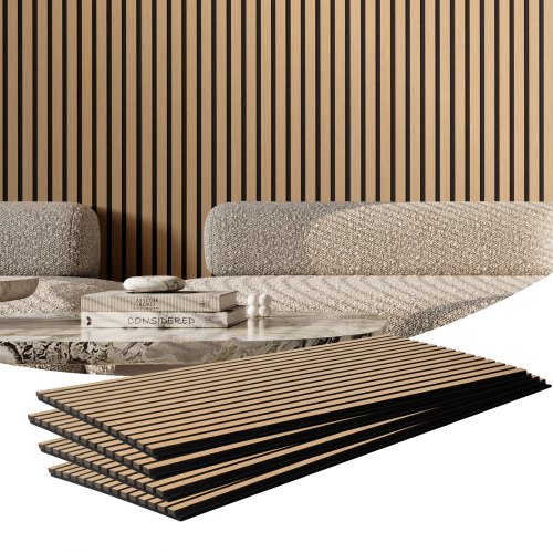 Wood Slat Acoustic Panels, 23.6 x 47.2 inch, MDF Accent Wooden Wall Panels for Modern Interior Wall Decor, Faux Wood Wall Board Panels for Noise Reduction, Light Oak