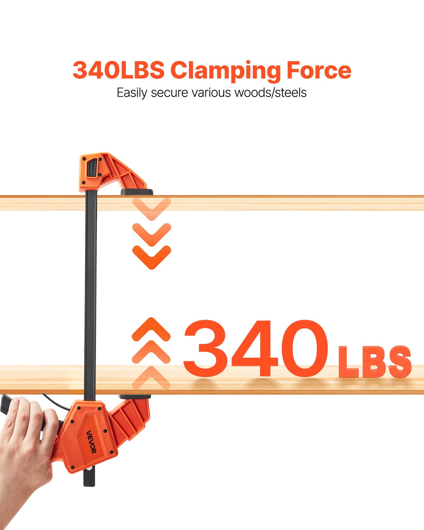 Stångklämmor för träbearbetning, 2-pack 30,48 cm enhandsklämma/spridare, snabbgreppande F-klämma med 154 kg belastningsgräns, premiumplast och kolstål, för träbearbetning metallbearbetning, orange + svart