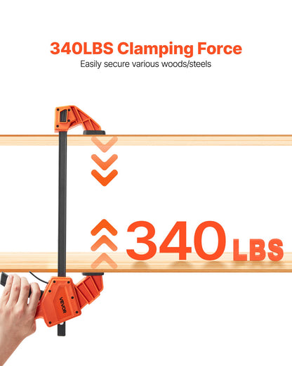 Stångklämmor för träbearbetning, 2-pack 30,48 cm enhandsklämma/spridare, snabbgreppande F-klämma med 154 kg belastningsgräns, premiumplast och kolstål, för träbearbetning metallbearbetning, orange + svart