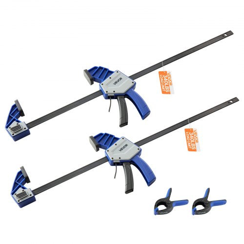 Stångklämmor för träbearbetning, 2-pack 60,96 cm enhandsklämma/spridare, snabbgreppande F-klämma med 154 kg belastningsgräns, premiumplast och kolstål, för träbearbetning metallbearbetning, blå + svart