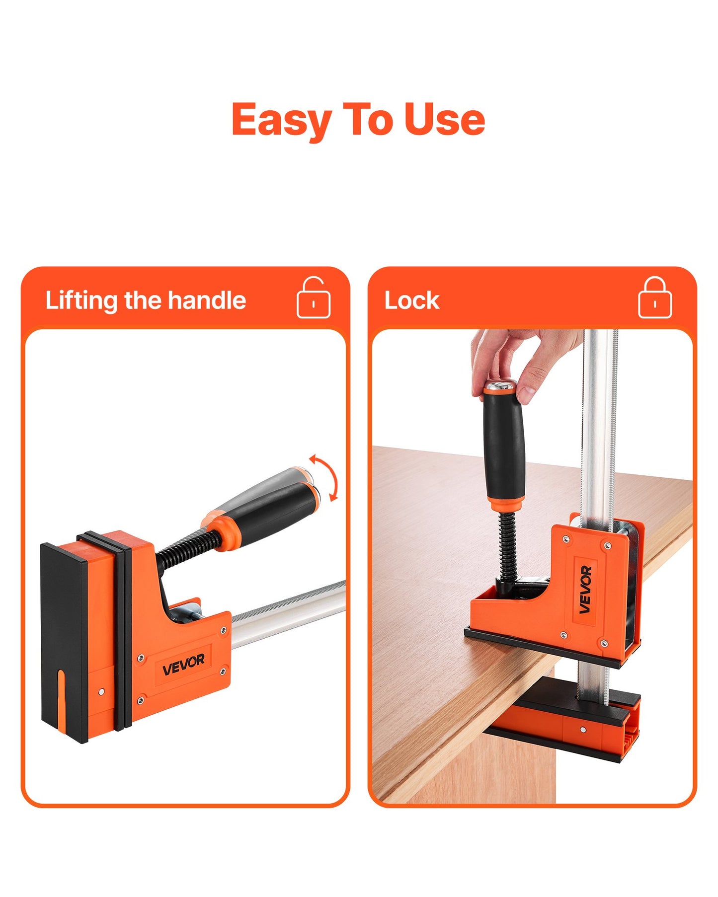 Stångklämmor för träbearbetning, 2-pack 60,96 cm parallellklämmset, F-klämma med 680 kg lastgräns, jämnt tryck, höghållfast plast och kolstål, för träbearbetning och metallbearbetning, orange