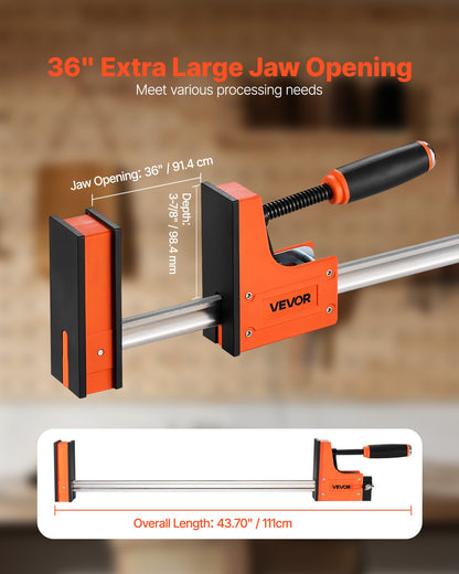 Bar Clamps for Woodworking, 2-Pack 91.4 cm Parallel Clamp Set, F-Clamp with 680 kg Load Limit, Even Pressure, High-strength Plastic and Carbon Steel, for Woodworking Metal Working, Orange