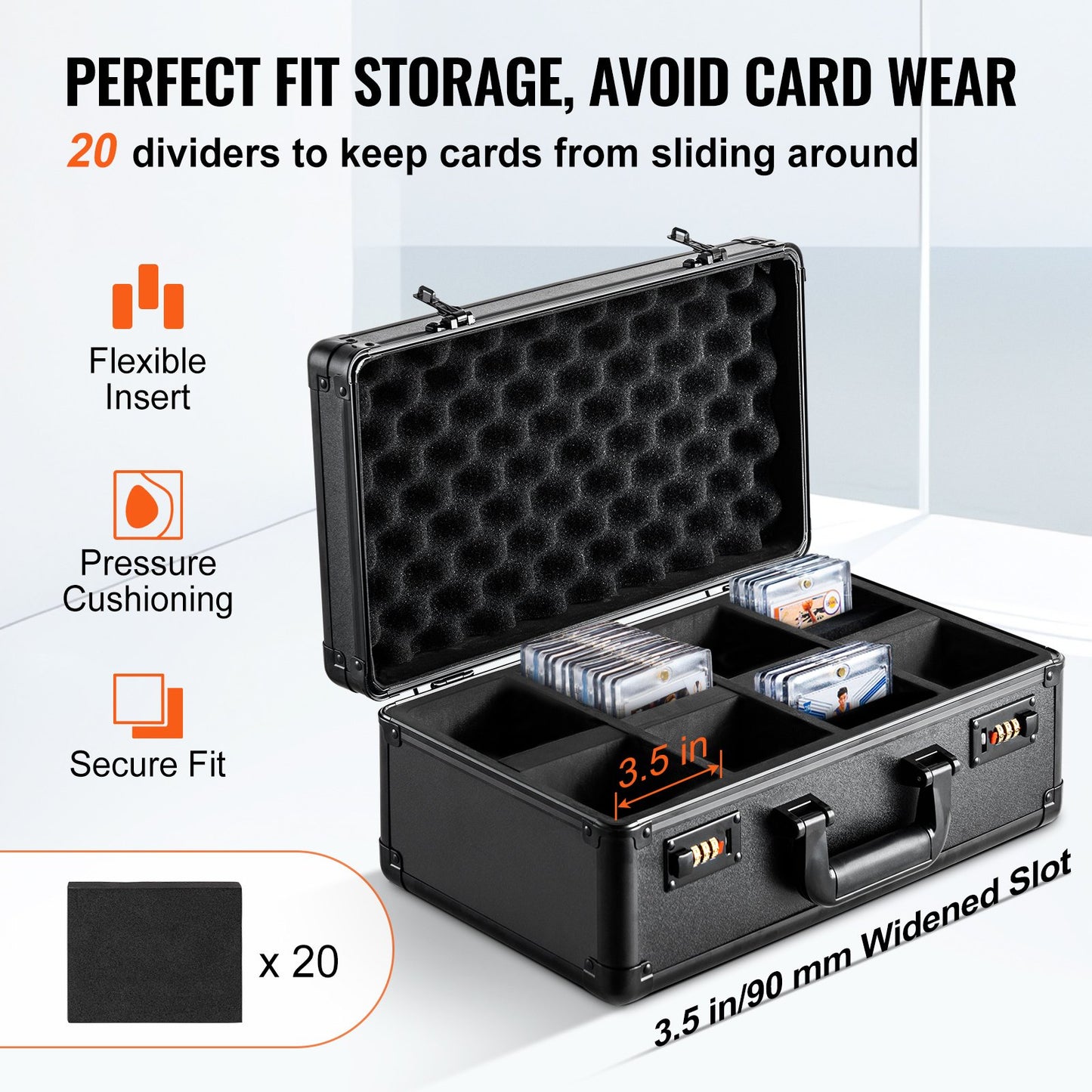 Graded Card Storage Box, 4 Slots, Graded Sports Cards Holder Carrying Case with Coded Lock Foam Dividers, for 108 PSA Graded Cards 76 BGS Cards 84 SGC Cards 388 Top Loaders or 999+ Loose Cards