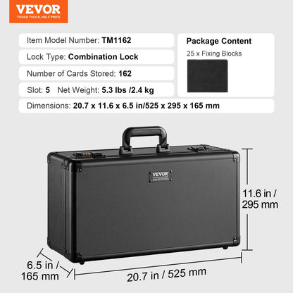 Graded Card Storage Box, 5 Slots, Graded Sports Cards Holder Carrying Case with Coded Lock Foam Dividers, for 162 PSA Graded Cards 115 BGS Cards 130 SGC Cards 585 Top Loaders or 999+ Loose Cards