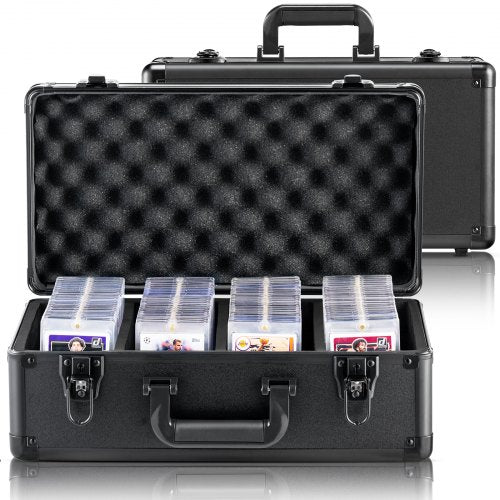 Graded Card Storage Box, 4 Slots, Graded Sports Cards Holder Carrying Case with Key Lock Foam Dividers, for 96 PSA Graded Cards 68 BGS Cards 76 SGC Cards 348 Top Loaders or 999+ Loose Cards