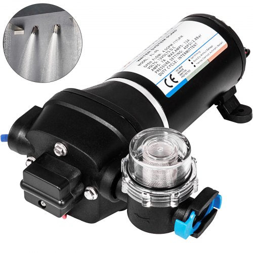 Vattentrycksmembranpump, 12V FL-40 högtrycksmembranvattenpump, 2,7 bar (40PSI) automatisk självsugande vattenpump, 17L/MIN dimsprutningsmembranpump för husvagn, båt, husbil, trädgård