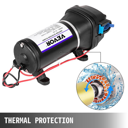 Vattentrycksmembranpump, 12V FL-40 högtrycksmembranvattenpump, 2,7 bar (40PSI) automatisk självsugande vattenpump, 17L/MIN dimsprutningsmembranpump för husvagn, båt, husbil, trädgård