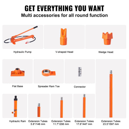 20 tons portakraftpaket, bärbar hydraulisk domkraft med 1,4 m oljeslang, reparationsverktyg för bilram med förvaringsväska för fordon, tung utrustning, mekaniker (18 000 kg)