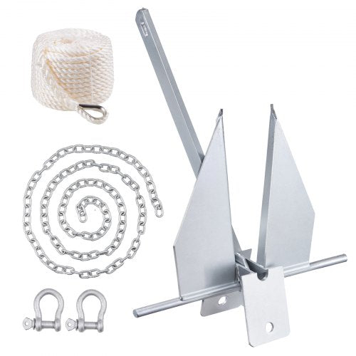 Fluke Style Anchor Kit, 8.5 LBS Hot-Dipped Galvanized Steel Fluke Anchor with 7.9' Chain, 75' Rope and Two 0.4" Shackles, Marine Boat Anchor for Small Vessels Under 18', Seas, Rivers and Shores