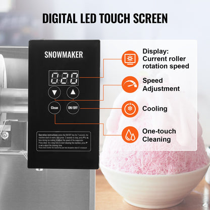 Commercial Snowflake Ice Machine, 276LBS/24H Snowflake Ice Maker, Stainless Steel Ice Shaver Machine, Electric Snow Cone Maker, Air Cooling System for Rapid Heat Dissipation, for Bakery, Cafe