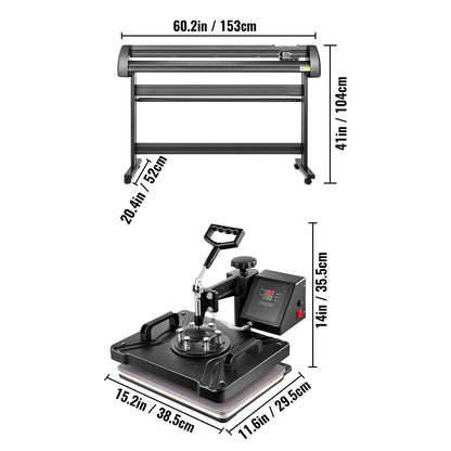 5-i-1 digital 15"x12" värmepress och 53" vinylskärare med Signmaster-programvara