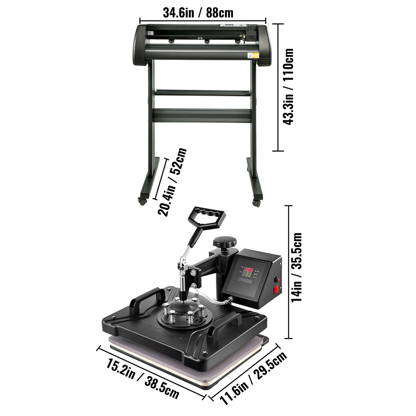 5 In 1 Heat Press 30.5 x 38.1 cm Vinyl Cutter Plotter 71.1 cm Software Sublimation