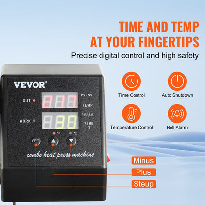 VEV värmepress 8 i 1 värmepressmaskin 38x30cm T-shirtpress muggtryckmaskin multifunktionell värmeöverföringsmaskin för T-shirt mugg hattplatta sublimeringstryck