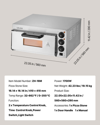 Commercial Countertop Pizza Oven Electric Pizza Oven for 40.6 cm Pizza Indoor