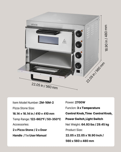 Commercial Countertop Pizza Oven Electric Pizza Oven for 40.6 cm Pizza Indoor