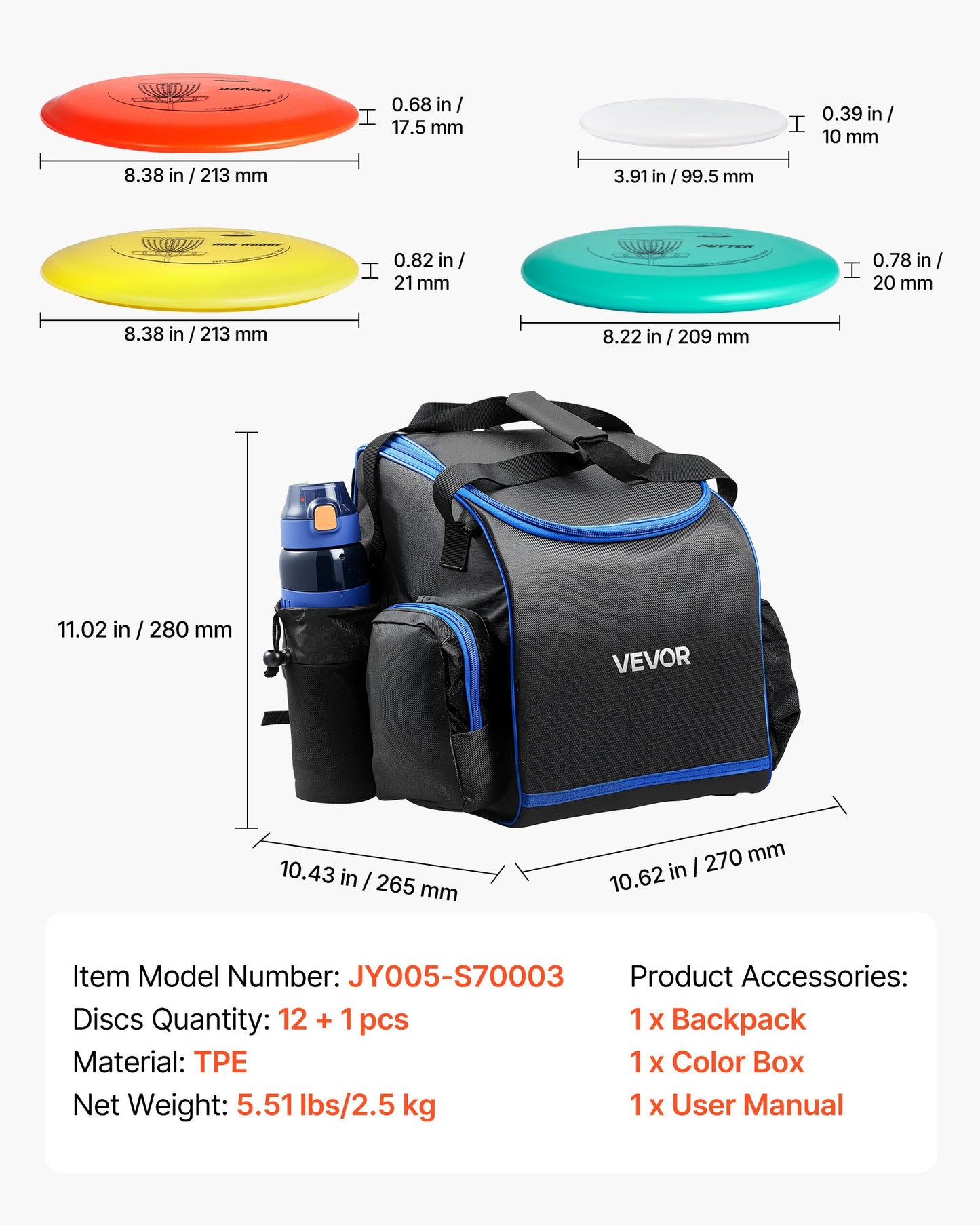 Discgolfset, 12 delar flygande skivor för nybörjare, discgolfstartset, med putter, mellanregister, driver, inklusive minimarkör, bärbar ryggsäck, för utomhusbruk, bakgård, gräsmatta, strand och park