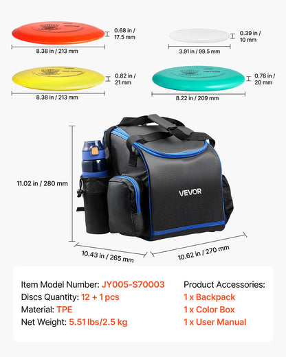 Discgolfset, 12 delar flygande skivor för nybörjare, discgolfstartset, med putter, mellanregister, driver, inklusive minimarkör, bärbar ryggsäck, för utomhusbruk, bakgård, gräsmatta, strand och park