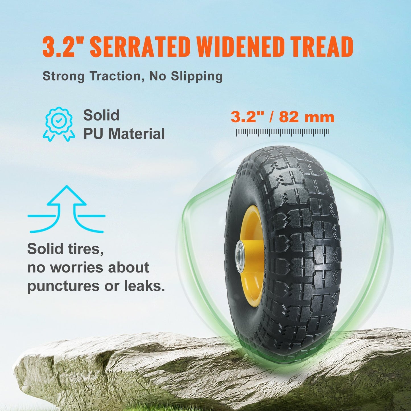 Solid PU Run-Flat Tire Wheel Flat Free Tubeless Tire 25.4 cm 2-Pack 181.4 kg