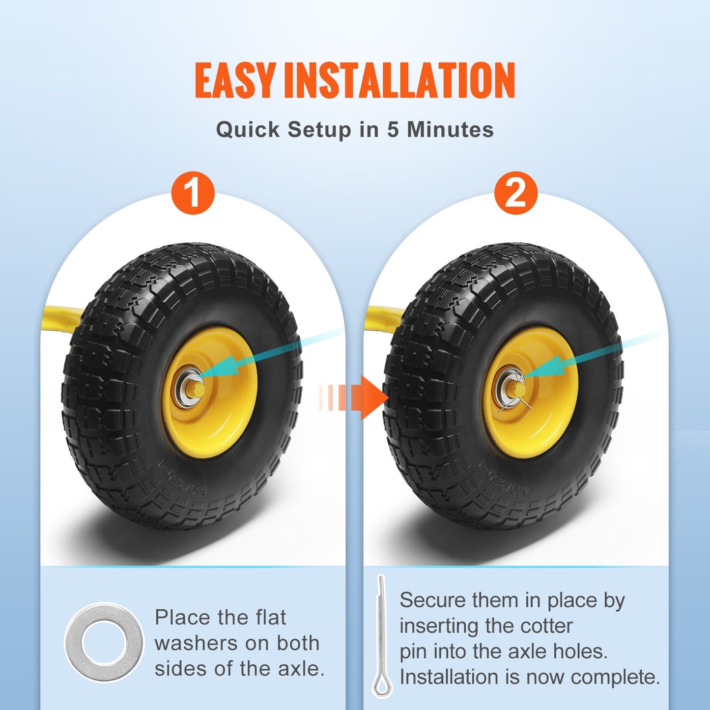 Solid PU Run-Flat Tire Wheel Flat Free Tubeless Tire 25.4 cm 2-Pack 181.4 kg