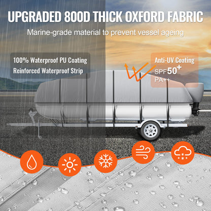 Pontoon Boat Cover, 23'-24' Waterproof Trailerable Pontoon Cover, 800D Marine Grade PU Oxford Fabric, with Motor Cover, 16 Windproof Buckle Straps, Fits for 23'-24'L, Beam Width to 102", Grey