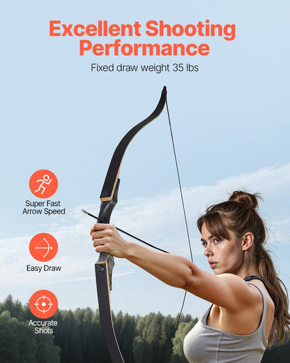 Recurve Bow and Arrows Kit, 60 inch Wooden Takedown Bows, Right Handed Ergonomic Archery Recurve Bow Package, Longbow for Outdoor Target Training Practice Hunting, Beginners to Advanced, 35 lbs