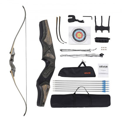 Recurve Bow and Arrows Kit, 60 inch Wooden Takedown Bows, Right Handed Ergonomic Archery Recurve Bow Package, Longbow for Outdoor Target Training Practice Hunting, Beginners to Advanced, 45 lbs