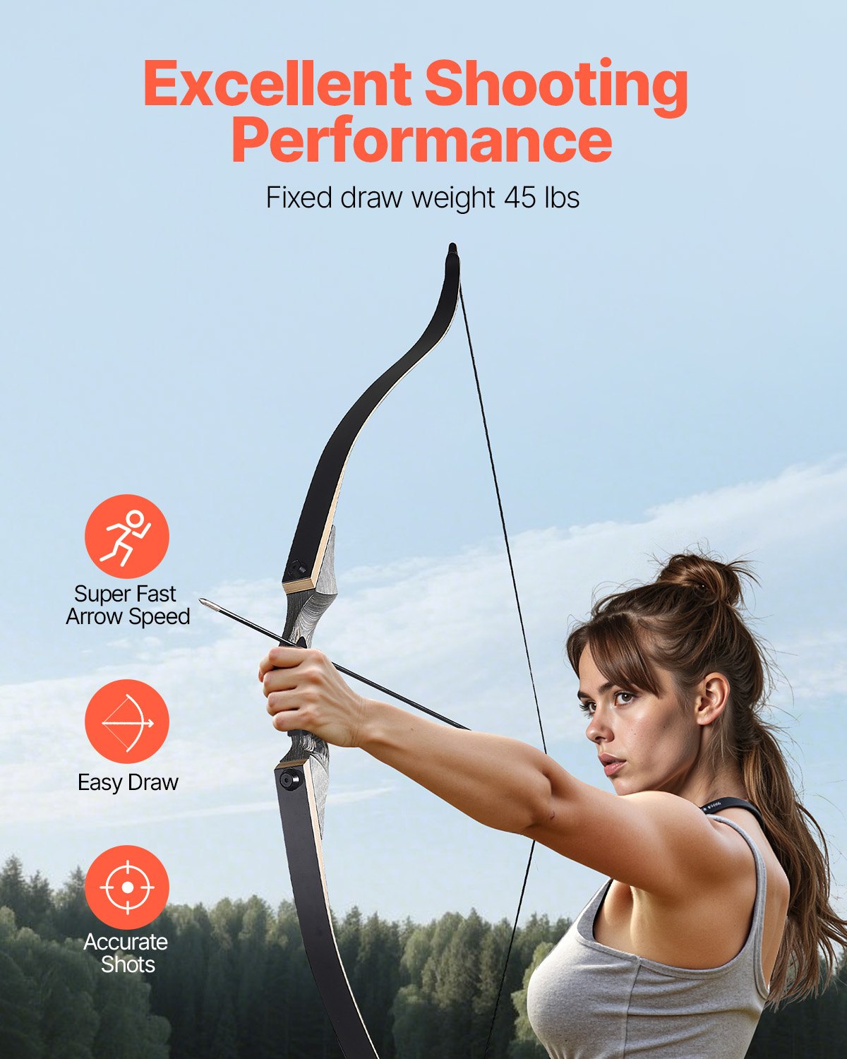 Recurve Bow and Arrows Kit, 60 inch Wooden Takedown Bows, Right Handed Ergonomic Archery Recurve Bow Package, Longbow for Outdoor Target Training Practice Hunting, Beginners to Advanced, 45 lbs