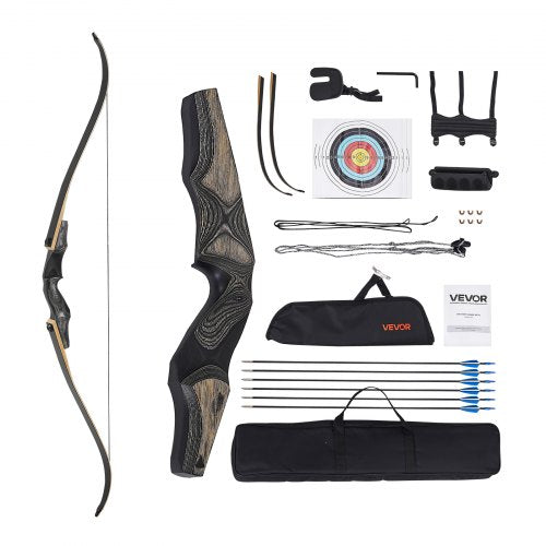 Recurve Bow and Arrows Kit, 60 inch Wooden Takedown Bows, Right Handed Ergonomic Archery Recurve Bow Package, Longbow for Outdoor Target Training Practice Hunting, Beginners to Advanced, 50 lbs