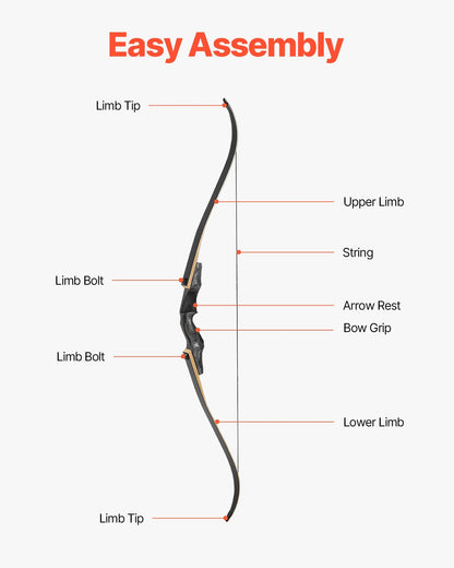 Recurvebåge och pilar-kit, 60 tums träbågar för takedown, ergonomiskt recurvebågspaket för högerhänt bågskytte, långbåge för utomhusträning, jakt, nybörjare till avancerad, 22,5 kg
