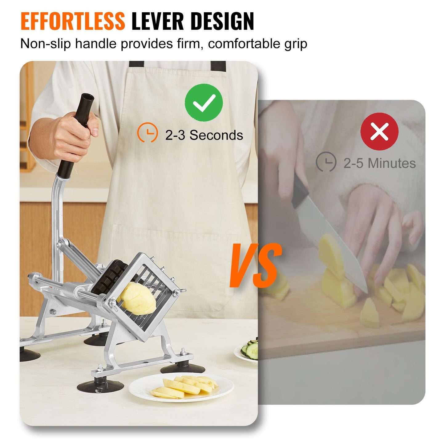 Kommersiell grönsaksskärare, 1/2 tums fruktskärare, grönsaksskärare i rostfritt stål och aluminiumlegering, manuell skivare med halkfria fötter, för rädisor, lök, potatis, citroner