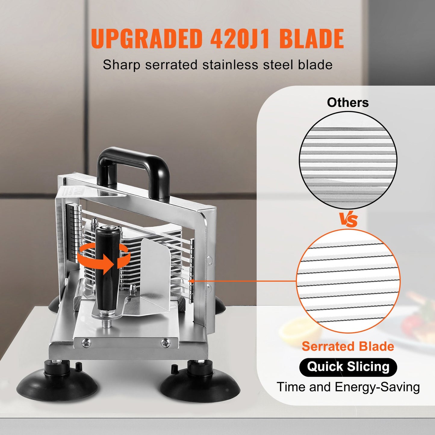 Kommersiell tomatskärare, 3/8 tums tomatskärare, kraftig tomatskärare i rostfritt stål, manuell tomatskärare med halkfria fötter, för att skära tomater, gurkor, bananer