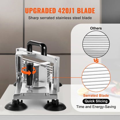 Kommersiell tomatskärare, 3/8 tums tomatskärare, kraftig tomatskärare i rostfritt stål, manuell tomatskärare med halkfria fötter, för att skära tomater, gurkor, bananer